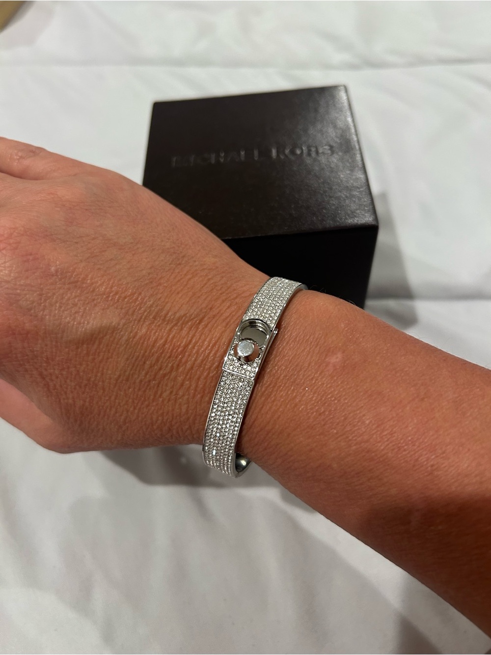 Michael Kors Silver Crystal Pavé Hinge Bracelet